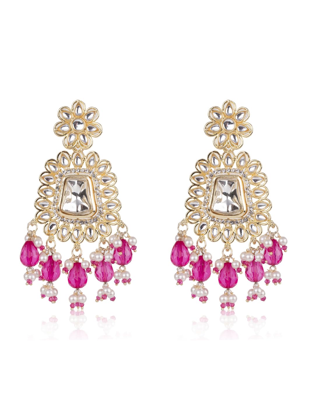 Gold Plated Pink Beaded Poki Jewellery Set with Maangtika